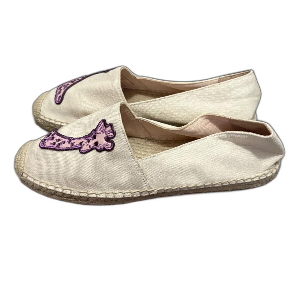 Kate Spade Garden Giraffe Espadrilles Cream Canvas Pink Novelty Applique Size 8B